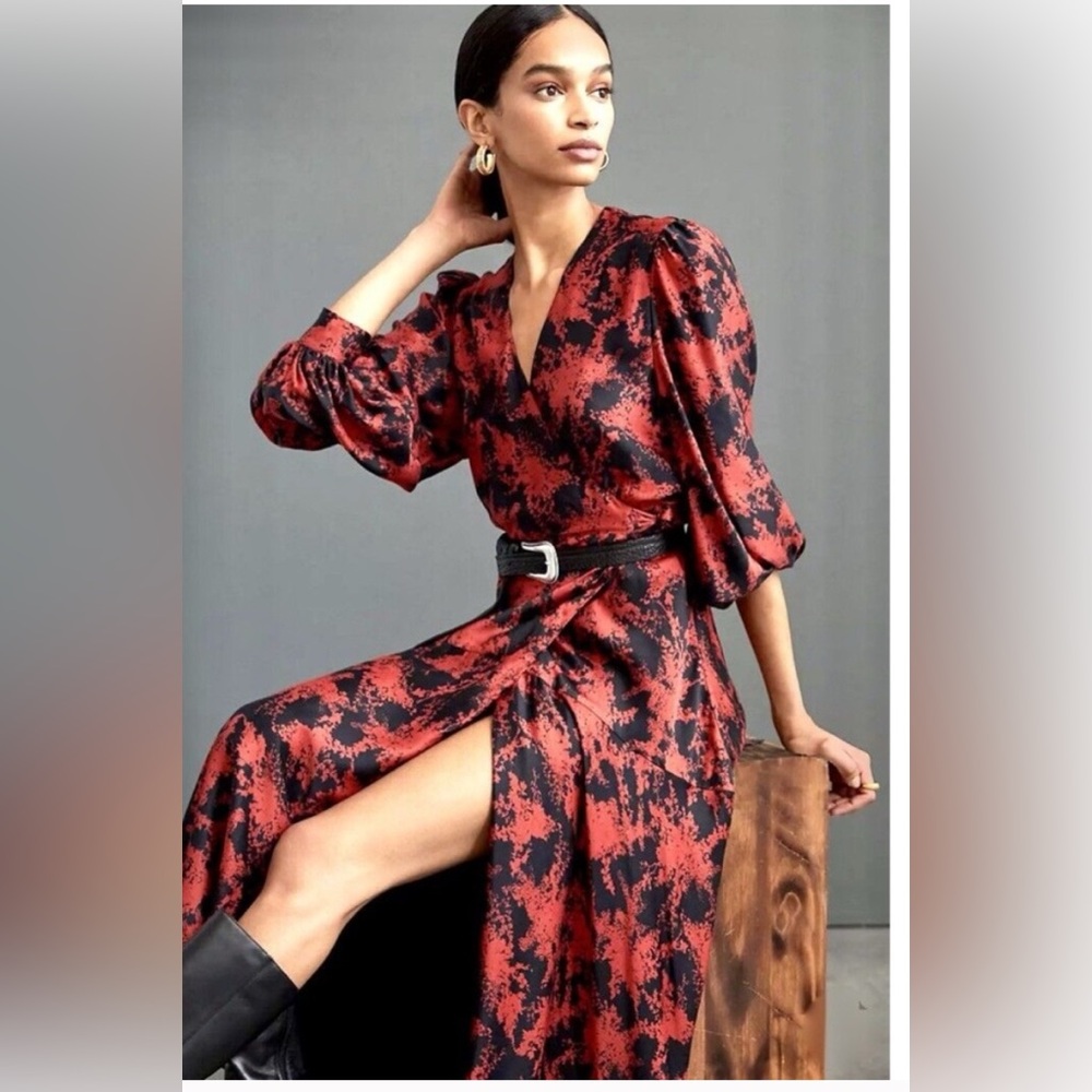 Anthropologie x Caballero Abstract Wrap Midi Dress Size S